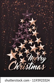 Christmas Poster or Card Template with Stars Tree