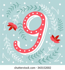 Christmas poster. Colorful Christmas Advent Calendar | Countdown to Christmas | 9