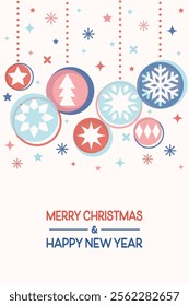 Christmas poster. Decorated ball and snowflakes. Vector illustration