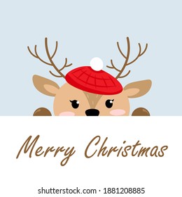 Christmas poster with deer. Cute character illustration
