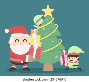 Christmas poster design Christmas card with Santa Claus and Elves 