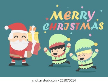 Christmas poster design Christmas card with Santa Claus and Elves 