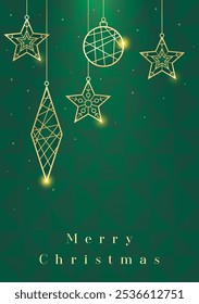 Navidades de diseño de póster Decoraciones de Navidad sobre un fondo verde