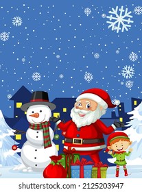 Christmas poster design with Santa Claus and snowman illustration