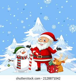 Christmas poster design with Santa Claus and snowman illustration
