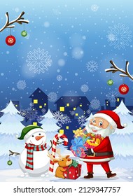 Christmas poster design with Santa Claus and snowman illustration