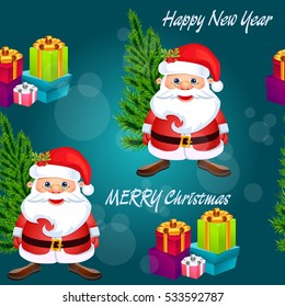 Christmas poster design with snowman characters.Santa Claus.Happy Christmas companions.Vector Christmas.Seamless holiday background .