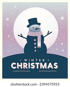 Christmas poster in a flat design style with a snowman silhouette