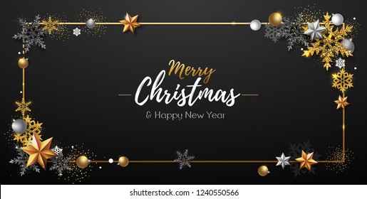 Christmas poster with golden snowflakes. Christmas background