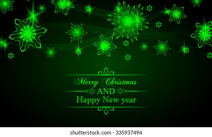 Christmas Poster. Green neon snow illustration with space for text