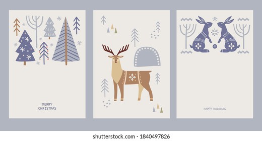Christmas poster and greeting cards in retro style. Merry Christmas vector. Scandinavian Christmas illustration