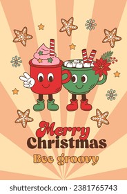 Christmas poster with groovy retro mugs