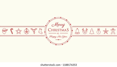 Christmas poster with hand drawn ornaments. Vector.