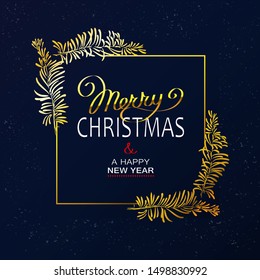 Christmas Poster - Illustration. Vector illustration of Christmas Background with golden frame.