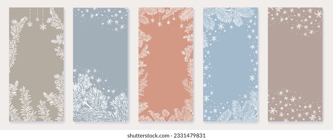 Christmas Poster - Illustration. Vector illustration of Christmas Background with branches of christmas tree. Christmas template for phone. Stories invitation.