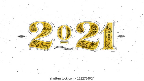Christmas poster lettering 2021 drawing in graphic style on white background