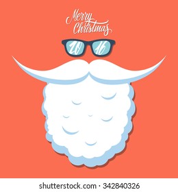 Christmas poster for party or greeting card. New year 2016. Santa's beard and sunglasses.