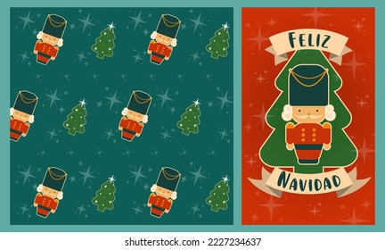 Christmas poster and pattern with cute nutcrackers and christmas trees.