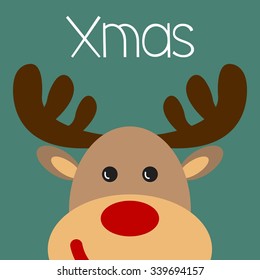 Christmas poster with Reindeer face / Christmas poster with XMAS inscription / Christmas vector illustration