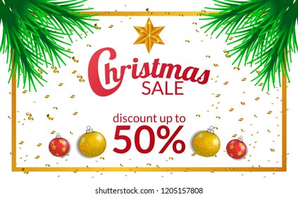 Christmas poster sale template with illustration of its decoration