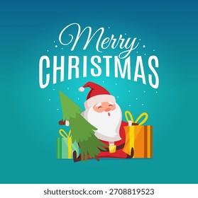 Christmas poster. santa with present boxes for kids. party background invitation