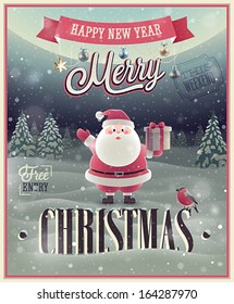 Christmas Poster with Santa. Vector illustration.