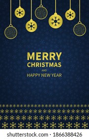 Christmas poster with stylized balls . Greeting New Year cards flat graphic design. Place for text. Vector illustration