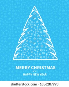 Christmas poster with stylized fir tree. Greeting New Year cards flat graphic design. Place for text. Vector illustration