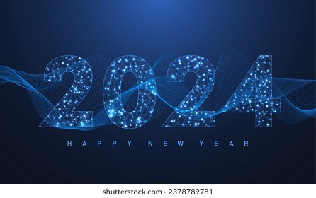 Christmas poster template 2024 in the style of new digits electronic technology. New year, merry christmas 2024 congratulations card in cyber computer design. Tech digital banner or header 2024 year.