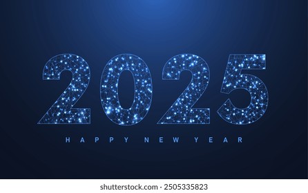 Christmas poster template 2025 in the style of new digits electronic technology. Tech digital banner or header 2025 New year. New year, merry christmas 2025 congratulations card in cyber design