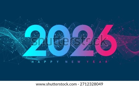 Christmas poster template 2026 in the style of new digits electronic technology. Tech digital banner or header 2026 New year. New year, merry christmas 2026 congratulations card in cyber design.