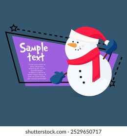 Christmas poster template. Cartoon snowman with sample text on abstract background. Illustration can be used for banners, flyers, greeting card design