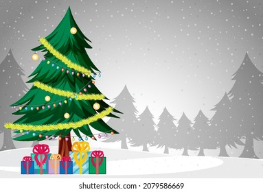 Christmas poster template with decorated Christmas tree illustration