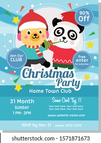 christmas poster template panda and dog decoration vector illustration