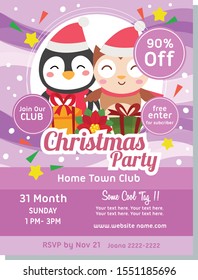 christmas poster template penguin and bird decoration vector illustration