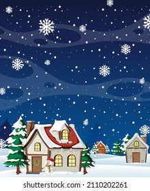 Christmas poster template with snow falling at night illustration