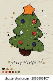 Weihnachtsposter mit Weihnachtsbaum Ink Stil. Vektorgrafik EPS8