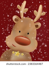 christmas poster vector design reindeer portrait cute kids vector illustration