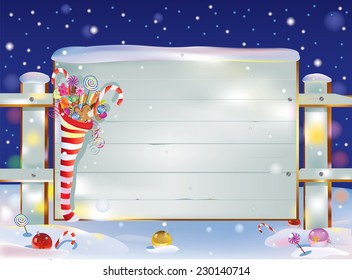 Christmas poster. Vector illustration of some Christmas gifts arranged in stripy sock