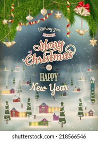 Christmas Poster with village. EPS 10 vector file included