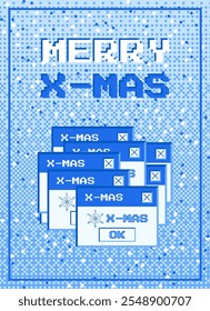 Christmas poster in y2k style. Pop-up interface on digital screen with word x-mas. Vector template for banner, social media post, holiday cover