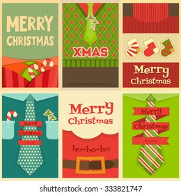 Christmas Posters Set. Christmas Clothes and Accessories. Vector Illustration.