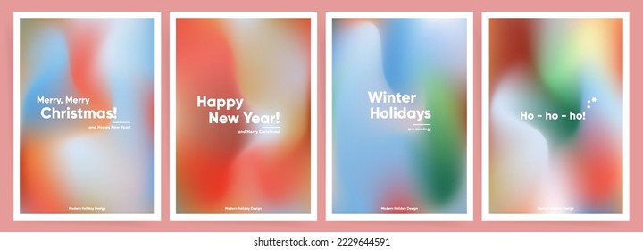 Christmas posters set. Modern gradient design collection. Winter blurred colorful templates for A4 poster, placard, flyer, cover, backdrop.