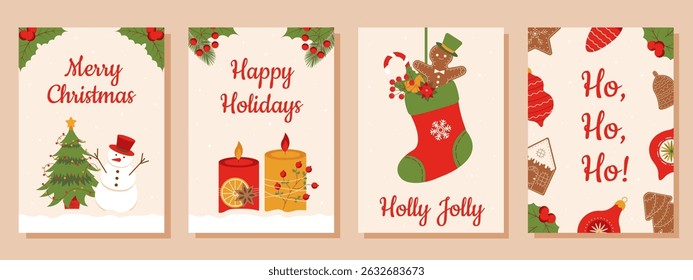 Christmas posters set. Template for greeting card, party invitations, social media.