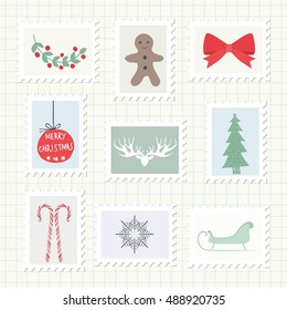 Christmas Postmark Collection. Vector Illustration