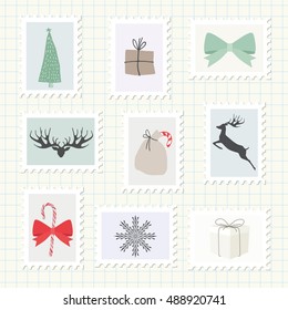Christmas Postmark Collection. Vector Illustration 
