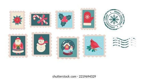 Christmas postmarks set. Vector illustration