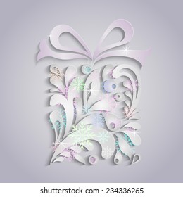 Christmas present box applique vector greeting card.