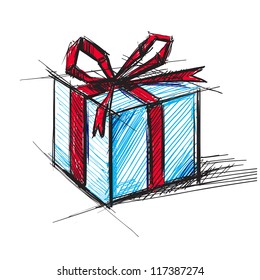 Christmas present box cartoon sketch vector illustration