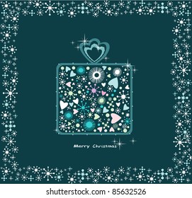 Christmas present box made from color decoration, vector.